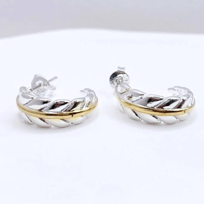 Aros Argolla Pluma Plata 925 Linea Dorada Oro 14K, Nordvik London - 1