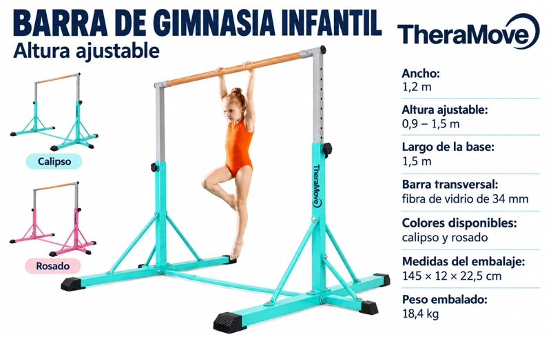 Barra de Gimnasia Ajustable de 90-150 Niños Theramove - 4