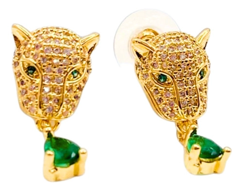 AROS APEGADOS CABEZA LEOPARDO; CHAPADOS EN ORO Y CIRCONITA DORADO - 1