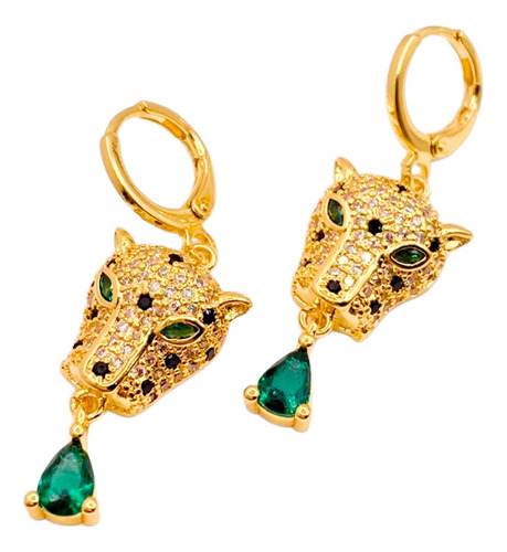 AROS COLGANTES LEOPARDO, CHAPADOS EN ORO Y CIRCONITA, REGALO DORADO - 1