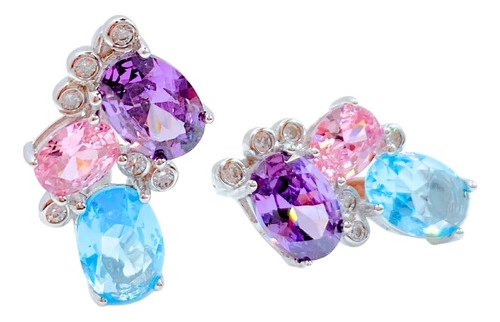 AROS PLATA 925, CHAPADOS PLATINO; JOYERIA FINA; REGALO MUJER VIOLETA - 1