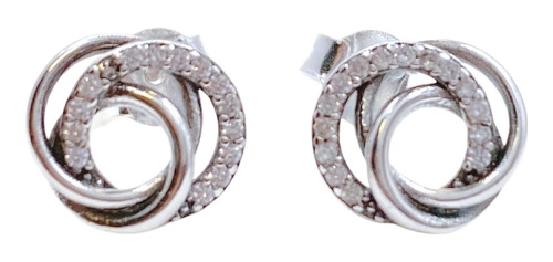AROS APEGADOS, NUDO TRIPLE, CIRCON BLANCO, PLATA 925, REGALO PLATEADO - 1