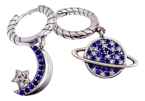 AROS COLGANTES UNIVERSO, PLATA925, CIRCON BLANCOAZUL, REGALO PLATEADO - 1