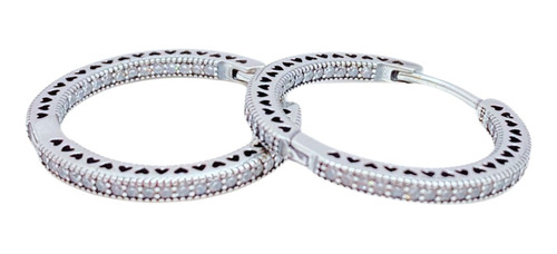 AROS ARGOLLAS CIRCON CZ BLANCO Y CORAZONES, PLATA 925 REGALO PLATEADO - 1