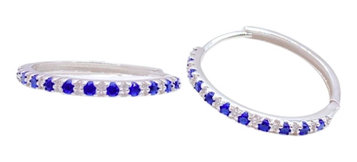 AROS ARGOLLAS CIRCON AZUL Y BLANCO, PLATA925, REGALO MUJER  PLATEADO - 1