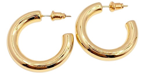 AROS ARGOLLAS TUBO, PLATA 925, CHAPADO ORO 14K, 30MM, REGALO DORADO - 1