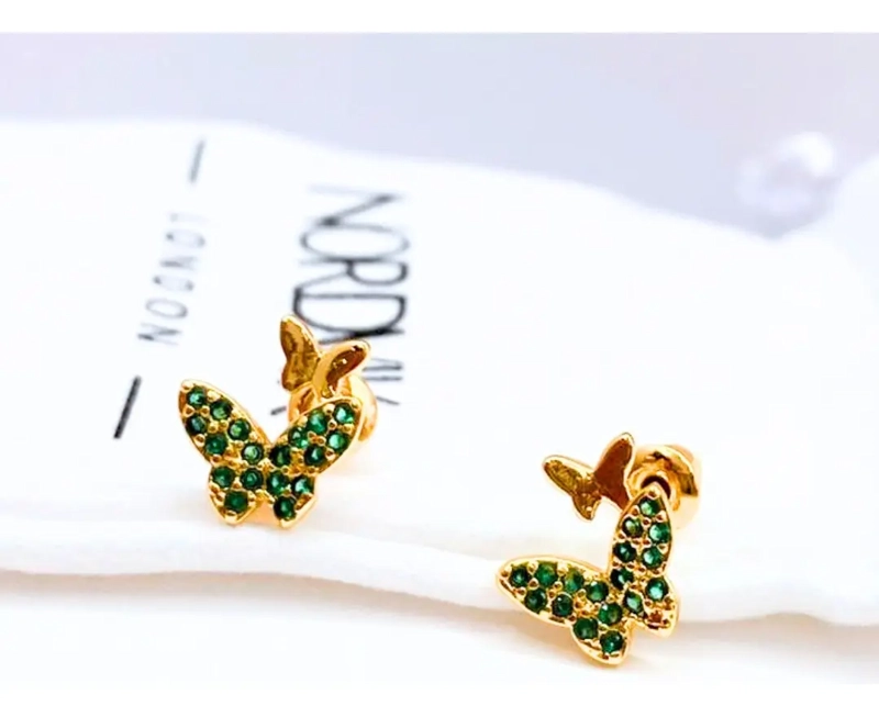 Aros Mariposa Chapados en Oro 14K Circones Verdes, Nordvik London - 1