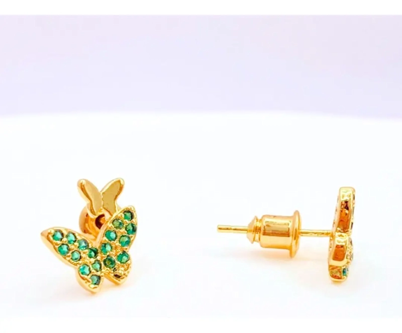 Aros Mariposa Chapados en Oro 14K Circones Verdes, Nordvik London - 2