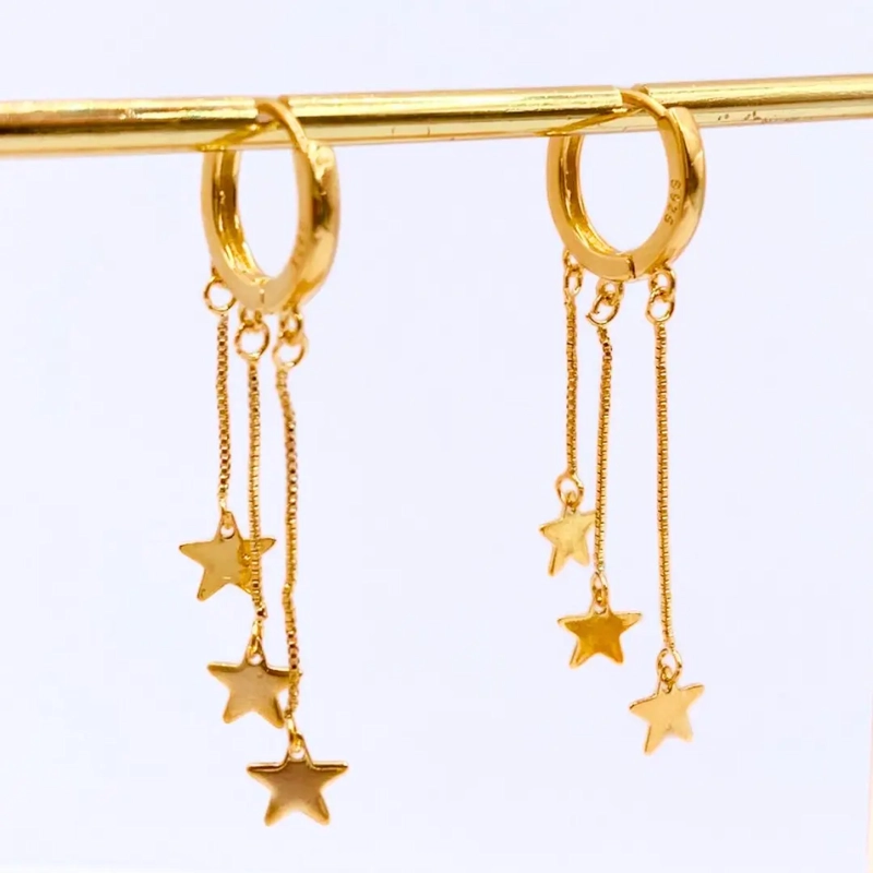 Aros Estrellas Colgantes Plata 925 Chapada en Oro 14K, Nordvik London - 1
