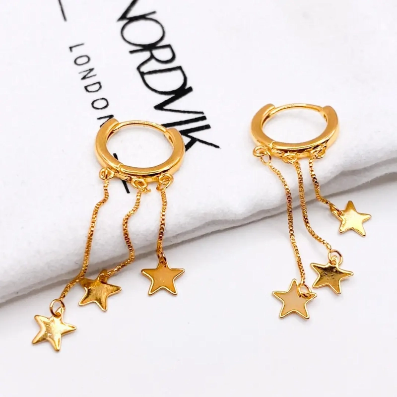 Aros Estrellas Colgantes Plata 925 Chapada en Oro 14K, Nordvik London - 2