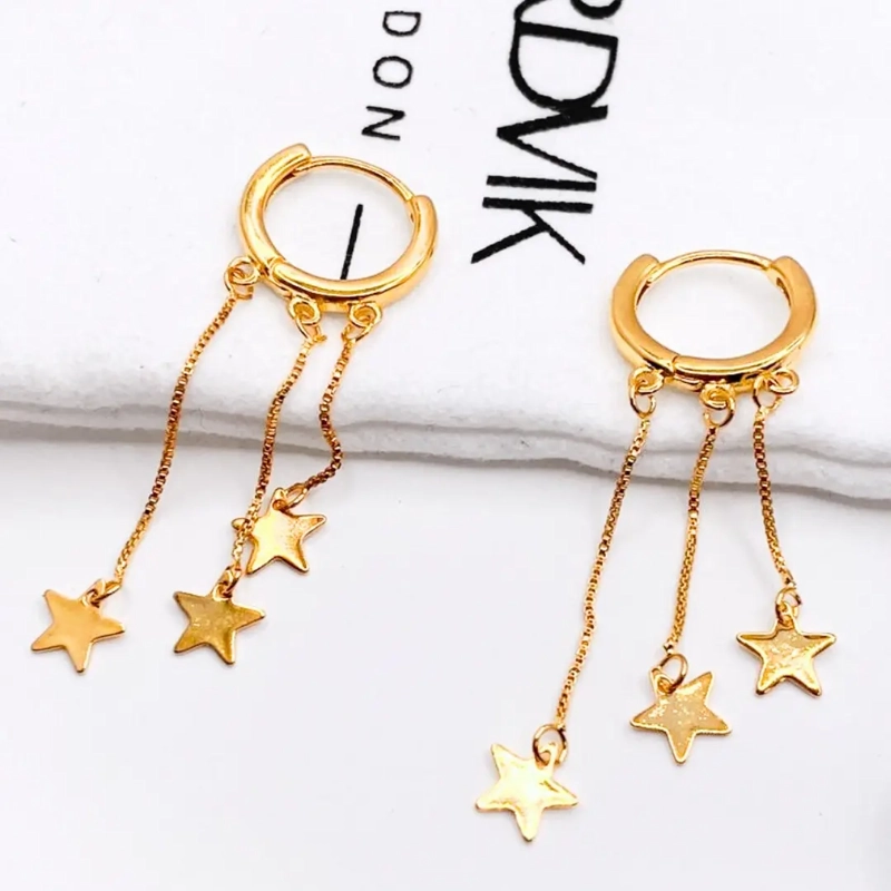 Aros Estrellas Colgantes Plata 925 Chapada en Oro 14K, Nordvik London - 3
