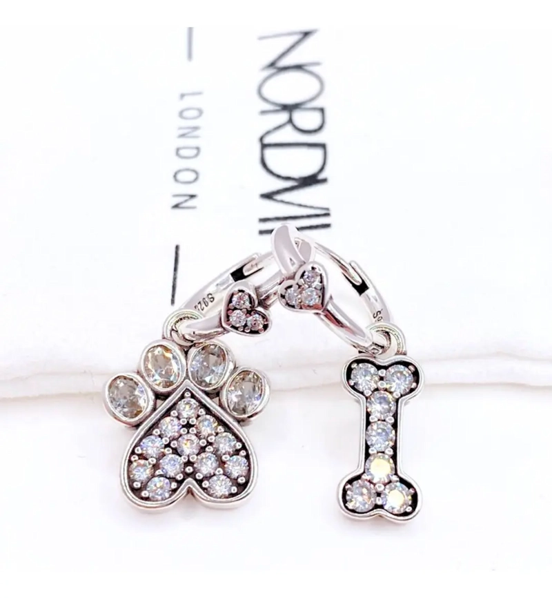 Argollas Plata 925 Dijes Patita y Hueso Mascota - Nordvik London - 1