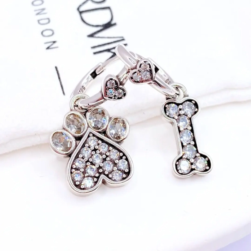 Argollas Plata 925 Dijes Patita y Hueso Mascota - Nordvik London - 2