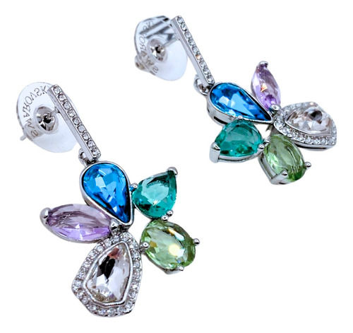 AROS COLGANTES FLOR COLORES, CRISTAL AUSTRIACO, REGALO MUJER PLATEADO - 1