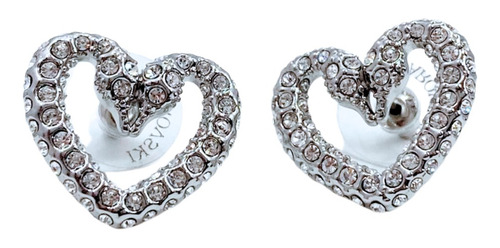 AROS CISNES CORAZON, CRISTAL AUSTRIACO, CIRCON, REGALO MUJER PLATEADO - 1