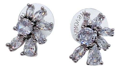 AROS APEGADOS, MEDIA FLOR, CRISTAL AUSTRIACO, REGALO MUJER  PLATEADO - 1