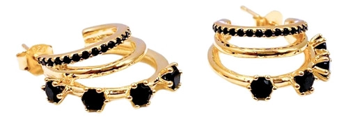AROS TRIPLE MEDIA ARGOLLA, CIRCON NEGRO, PLATA925, ORO 24K DORADO - 1