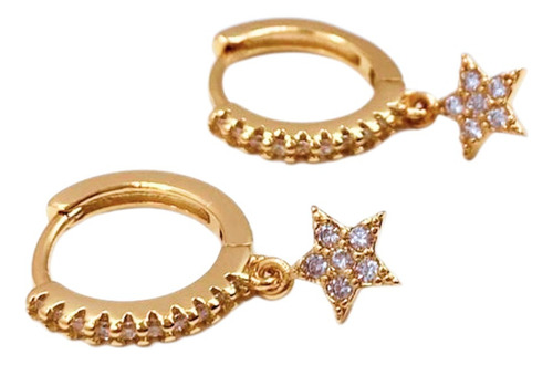 AROS ARGOLLAS DIJE, ESTRELLA, PLATA925, ORO 24K, CIRCON DORADO - 1