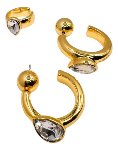 AROS SEMI ARGOLLA, CUFF, CIRCON GOTA, BAÑO ORO18K REGALO DORADO - 1
