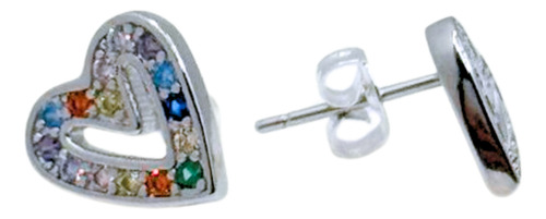 AROS APEGADOS CORAZON PRIDE, CIRCONITA COLORES, PLATA925 PLATEADO - 1