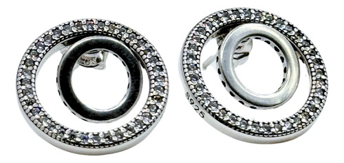 AROS APEGADOS DOBLE CIRCULO, LISO Y CIRCONITAS, PLATA 925 PLATEADO - 1