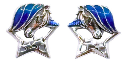 AROS UNICORNIO AZUL Y ESTRELLAS, PLATA 925, REGALO NIÑA PLATEADO - 1