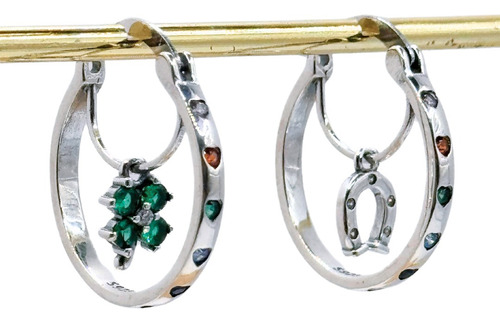 AROS ARGOLLAS AMULETOS, PLATA 925, TRE BOL, SUERTE, HERRADURA PLATEADO - 1