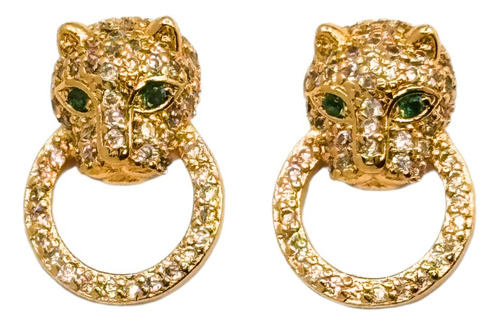 AROS LEOPARDO BRILLANTE, PLATA 925 BAÑO ORO 14K, REGALO DORADO - 1