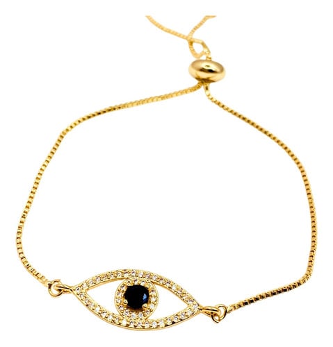 PULSERA CHAPADA EN ORO, OJO TURCO PROTECCION; REGALO MUJER DORADO 24 CM - 1