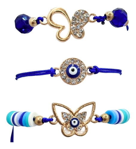 PULSERAS OJO TURCO, MARIPOS ACERO INOX, BUENA SUERTE REGALO AZUL 9 CM 19 CM - 1