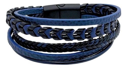 PULSERA HOMBRE ECOCUERO, CIERRE MAGNETICO, REGALO HOMBRE AZUL OSCURO 8 CM 22 CM - 1