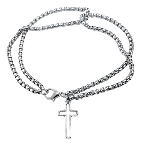 PULSERA CADENA TUBULAR PLATEADA CON CRUZ, REGALO PLATEADO 6 CM 19 CM - 1