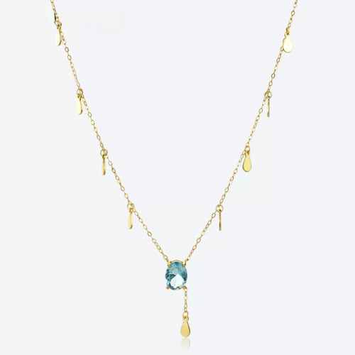 COLLAR PLATA 925 CON ORO 18K, AGUAMARINA, REGALO DE MUJER DORADO - 1