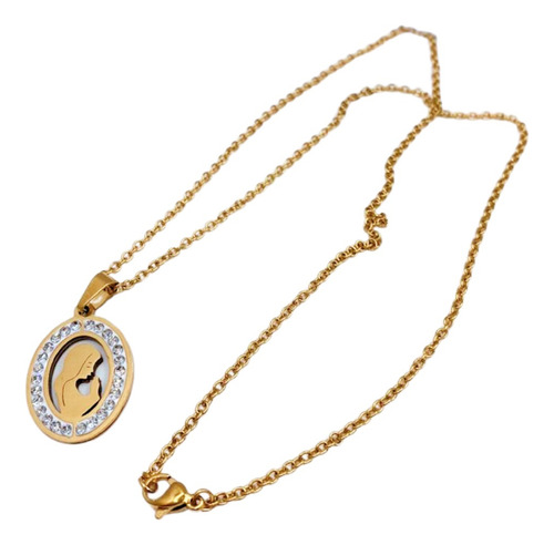 COLLAR VIRGEN MARIA; ACERO INOX; REGALO PRIMERA COMUNION DORADO - 1