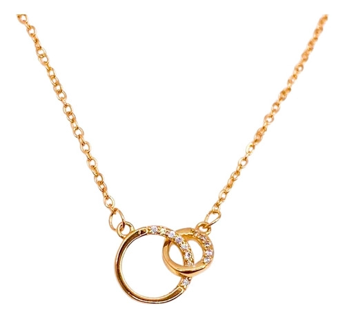 COLLAR UNION DORADA, CIRCONES BLANCOS, 14K, PLATA925, REGALO DORADO - 1