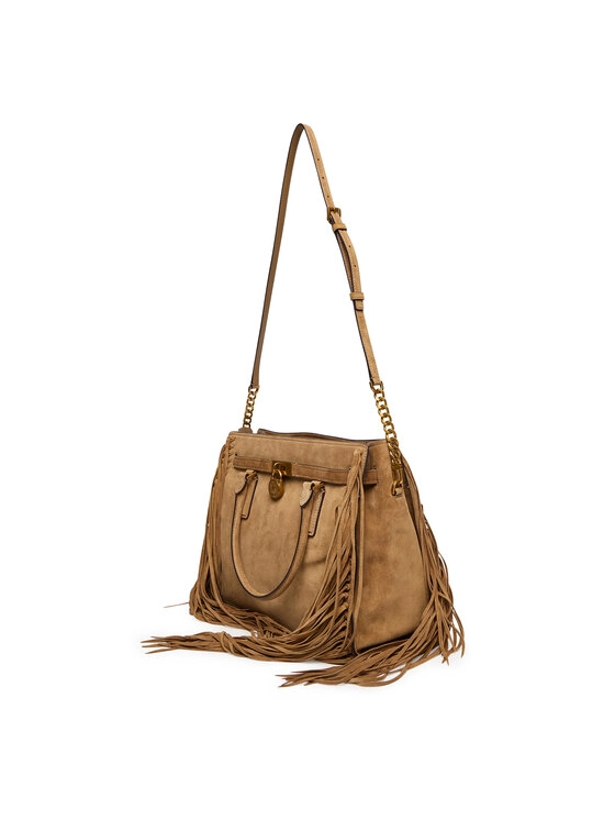CARTERA MICHAEL KORS HAMILTON MODERNE LG SATCHEL DE CUERO GAMUZA CAMEL CON FLECOS - 2