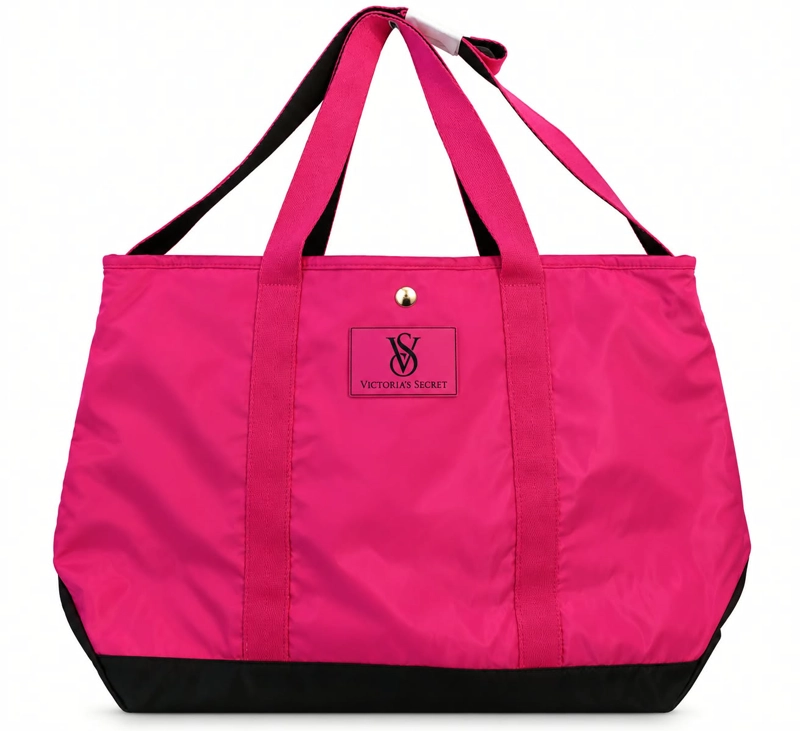 BOLSO TOTE VICTORIA’S SECRET FUCSIA CON NEGRO – BOLSO DE VIAJE, GIMNASIO Y USO DIARIO - 1