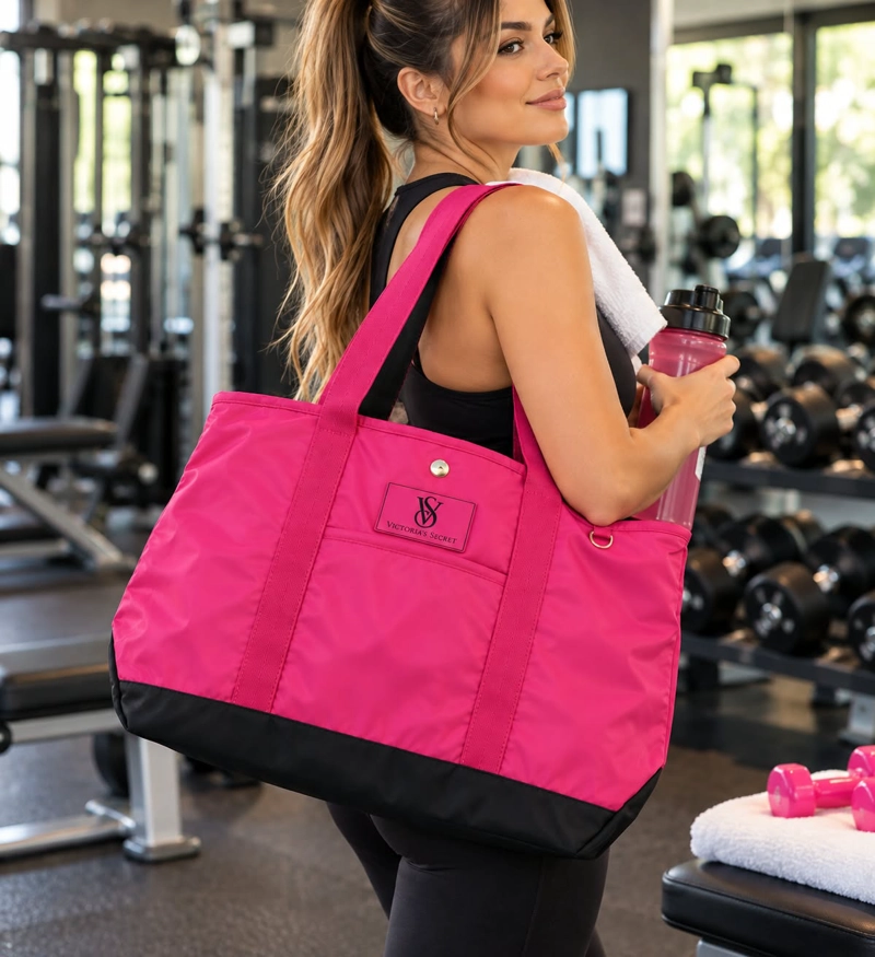 BOLSO TOTE VICTORIA’S SECRET FUCSIA CON NEGRO – BOLSO DE VIAJE, GIMNASIO Y USO DIARIO - 5