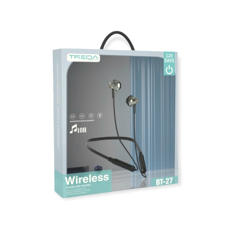 AUDIFONOS DEPORTIVOS INALAMBRICOS BLUETOOTH BT27 TREQA NEGROS - 1
