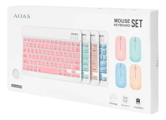 KIT TECLADO Y MOUSE INALAMBRICO AOAS AS110 ROSA - 3