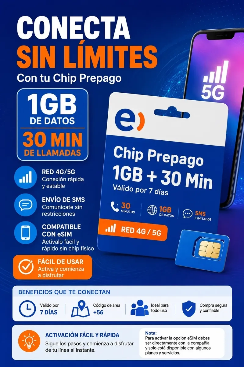CHIP PREPAGO ENTEL ESIM 1GB DE INTERNET Y 30 MINUTOS PARA CELULAR - 2