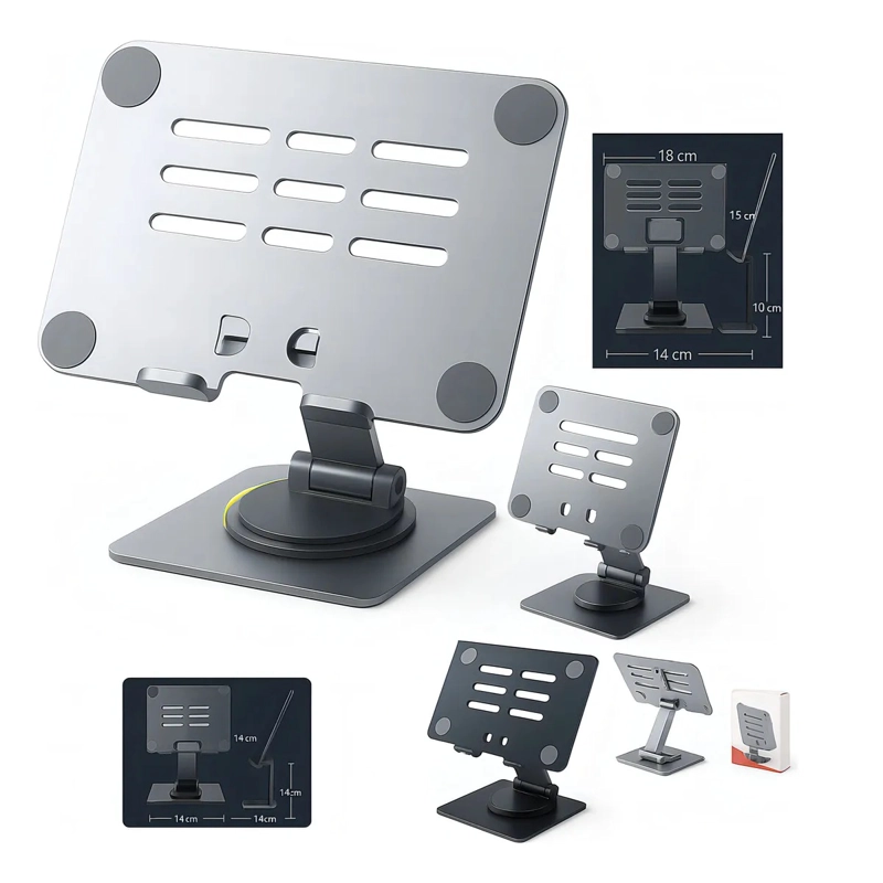 SOPORTE GIRATORIO METALICO 360° PARA SMARTPHONE Y TABLET | BASE AJUSTABLE Y ELEVADORA DE ALUMINIO - 1