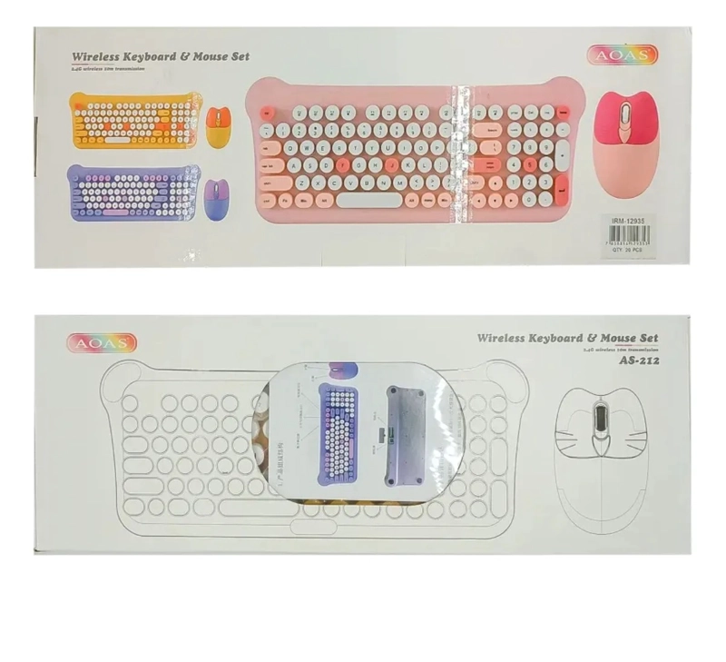 TECLADO GAMER INALAMBRICO CON MOUSE 2.4G AS-212 AOAS MOUSE ROSA TECLADO ROSA - 3