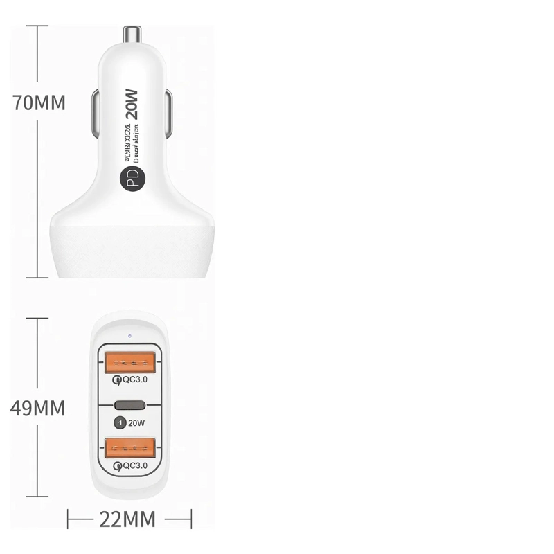 CARGADOR DE AUTO PARA IPHONE COLOR BLANCO CON CABLE 20W ALTA VELOCIDAD CARGA RAPIDA - 3