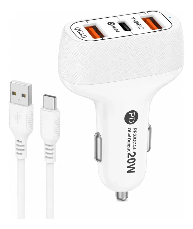CARGADOR RÁPIDO PARA AUTO USB C 20W CON CABLE DE CARGA PARA CELULAR - 6