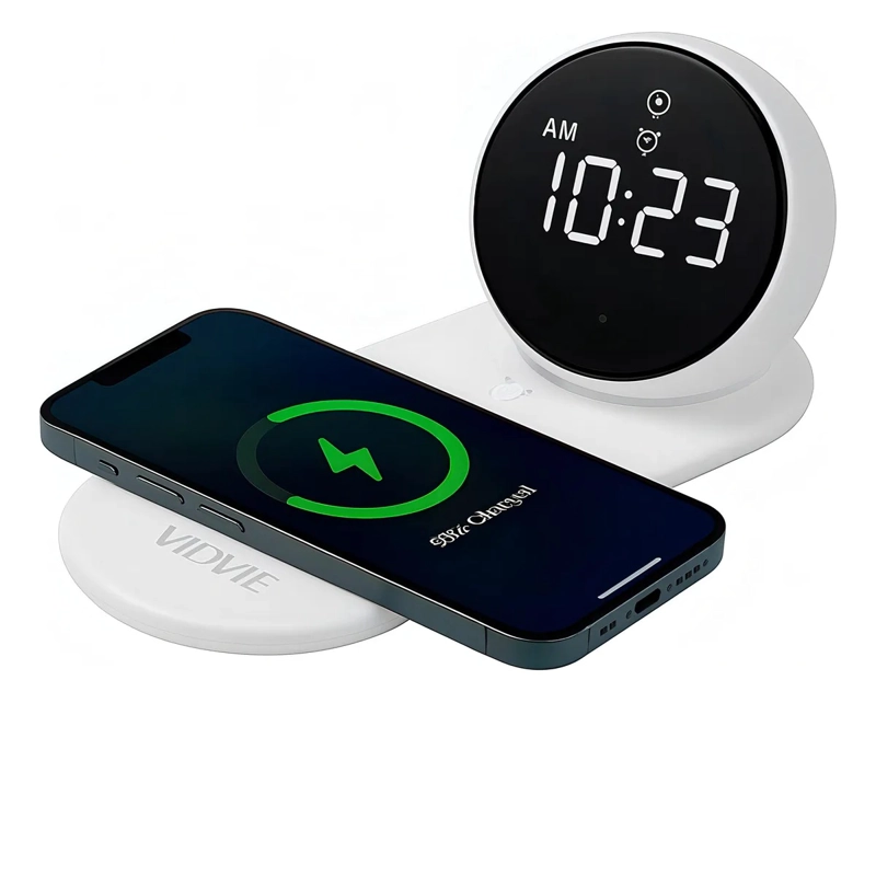 RELOJ DESPERTADOR DE CARGA INALAMBRICA COMPATIBLE CON ANDROID Y PARA IPHONE 8 AL 16 - 1