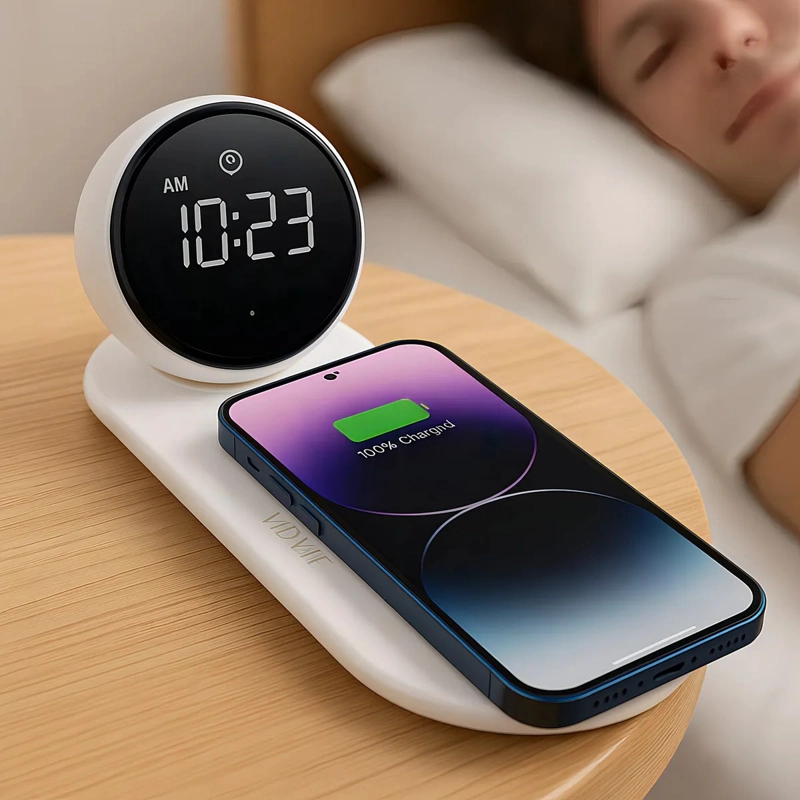 RELOJ DESPERTADOR DE CARGA INALAMBRICA COMPATIBLE CON ANDROID Y PARA IPHONE 8 AL 16 - 3