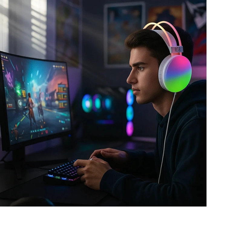 AUDIFONOS INALAMBRICOS RGB PG580 CON MICROFONO Y LUCES LED - 2
