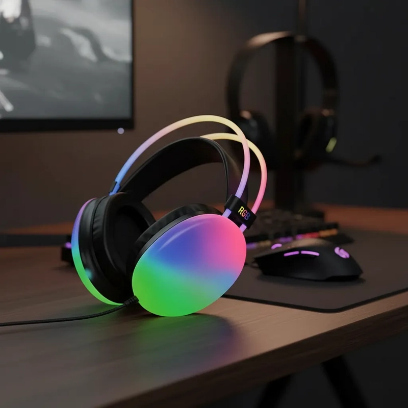 AUDÍFONOS GAMER INALÁMBRICOS PG580 RGB CON MICRÓFONO NEGRO - 5