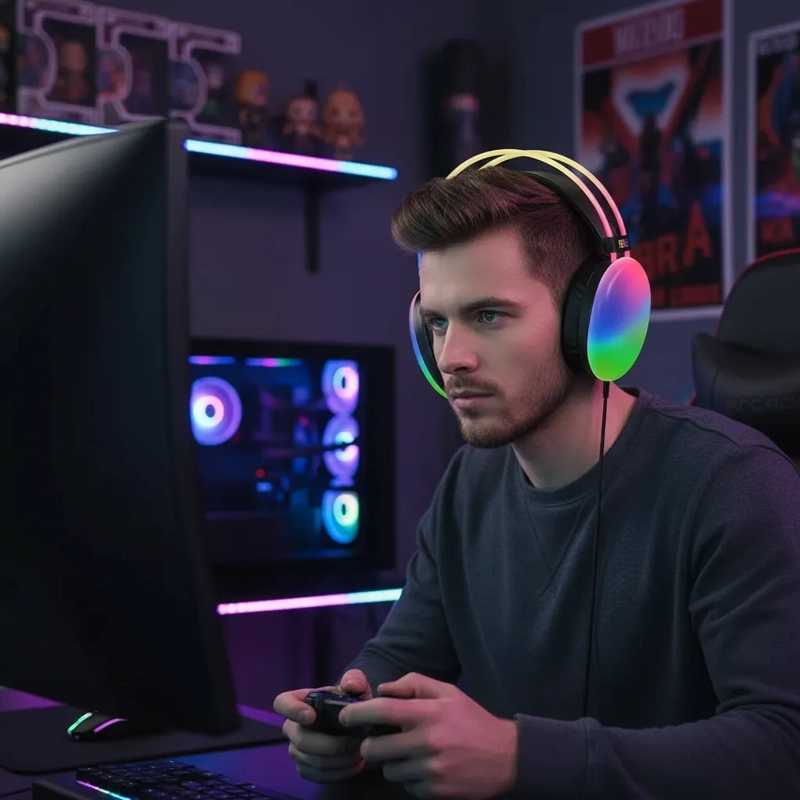 AUDÍFONOS GAMER INALÁMBRICOS PG580 RGB CON MICRÓFONO NEGRO - 6